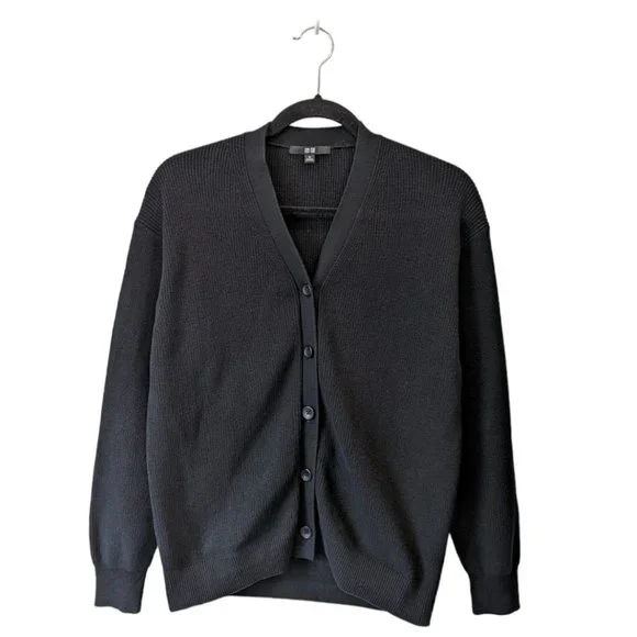 Crew Neck Cardigan Uniqlo Wool Ribbed Knitted Coat Washable Ribbed